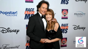 Jane Seymour smiles as she announces her engagement to musician John Zambetti at a public event.