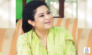 Veteran actress Sania Saeed discussing the need for stronger female characters and meaningful storytelling in Pakistani television dramas.