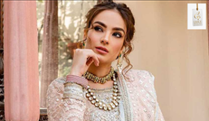 Alyzeh Gabol Pakistani fashion model wearing an elegant designer outfit during a professional photoshoot