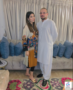 Amna Babar Pakistani model wearing a stylish outfit in a captivating fashion portrait