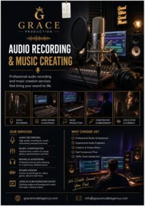 Professional audio recording services by Grace Production with high-quality sound production setup