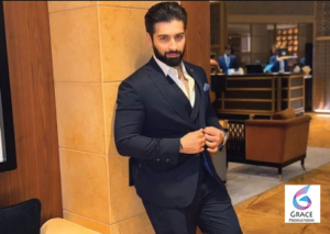 Pakistani actor Muneeb Butt posing confidently in a modern portrait for his latest biography feature.