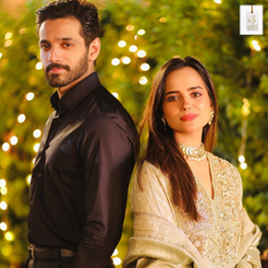 Rabya Kulsoom smiling in a traditional Pakistani outfit during a television drama promotional photoshoot.
