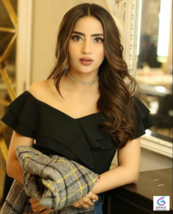 Saboor Aly posing in a stylish traditional outfit during a professional photoshoot for her 2026 biography and career profile.