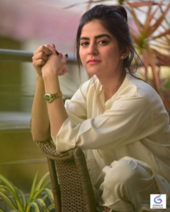Elegant portrait of Pakistani actress Sanam Baloch showcasing her graceful personality and successful television career.