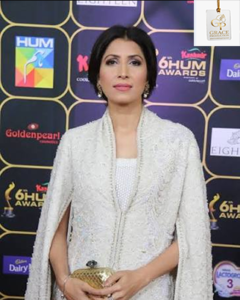 Vaneeza Ahmed, Pakistani supermodel and actress, attending a fashion event in an elegant designer outfit.