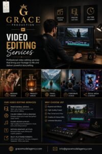 Professional video editing services by Grace Production creating high-quality visual content