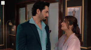 Hiba Bukhari and Danish Taimoor portraying their characters in Jaan Nisar