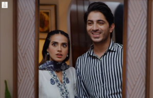 Iqra Aziz portraying Mannat in the Pakistani drama Mannat Murad with Talha Chahour