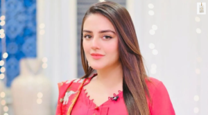 Shazeal Shoukat smiling during a professional photoshoot for her Pakistani television career.