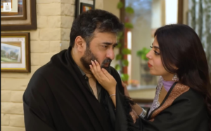 Yashma Gill and Yasir Nawaz in an emotional scene from Behkaway