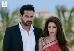 Mahira Khan and Humayun Saeed in a scene from Bin Roye