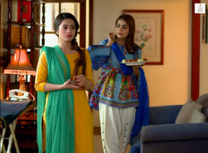 Aiman Khan portraying Shafaq with Shehzad Sheikh in Ghar Titli Ka Par