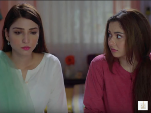 Ramsha Khan and Feroze Khan in a dramatic scene from the Pakistani television serial Ishqiya.